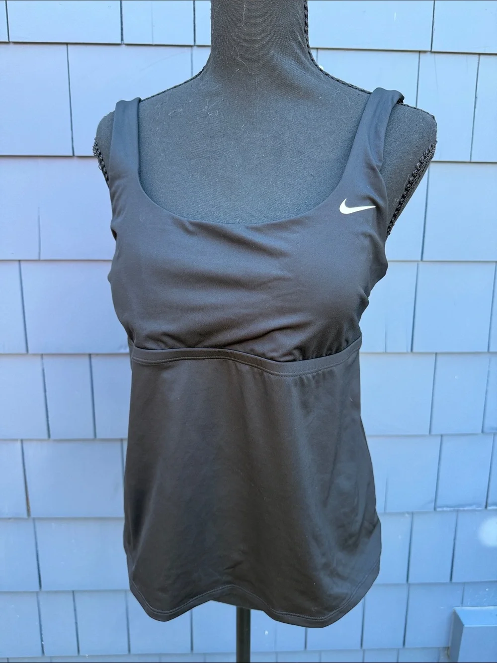 Nike Black Scoop-Front Athletic Tank with White Swoosh large swim or workout